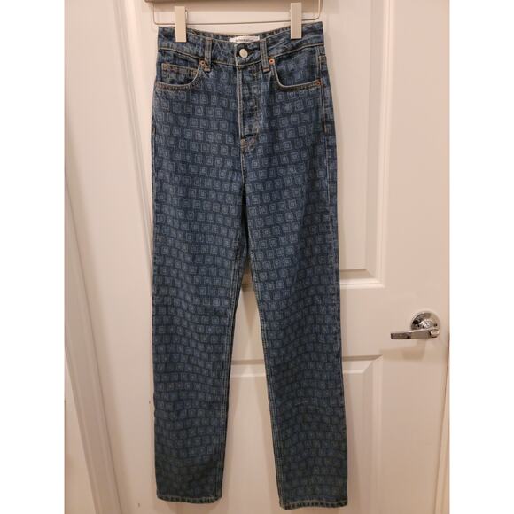 Reformation Cynthia Geo Print High Waist Straight Leg Jeans In Disco - Picture 2 of 9